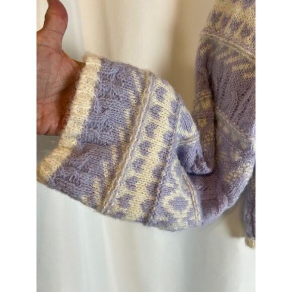 Lush Sweater Cropped XS Fair Isle Boxy Oversized Bell Sleeve Lilac - Picture 4 of 8